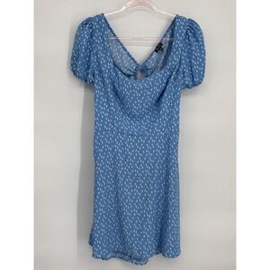 Lily Rose Blue White Dotted Puff Sleeve Cutout Back Mini Dress Juniors Sz XL